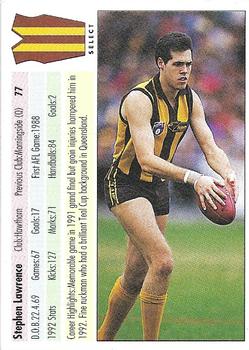 1993 Select AFL #77 Stephen Lawrence Back